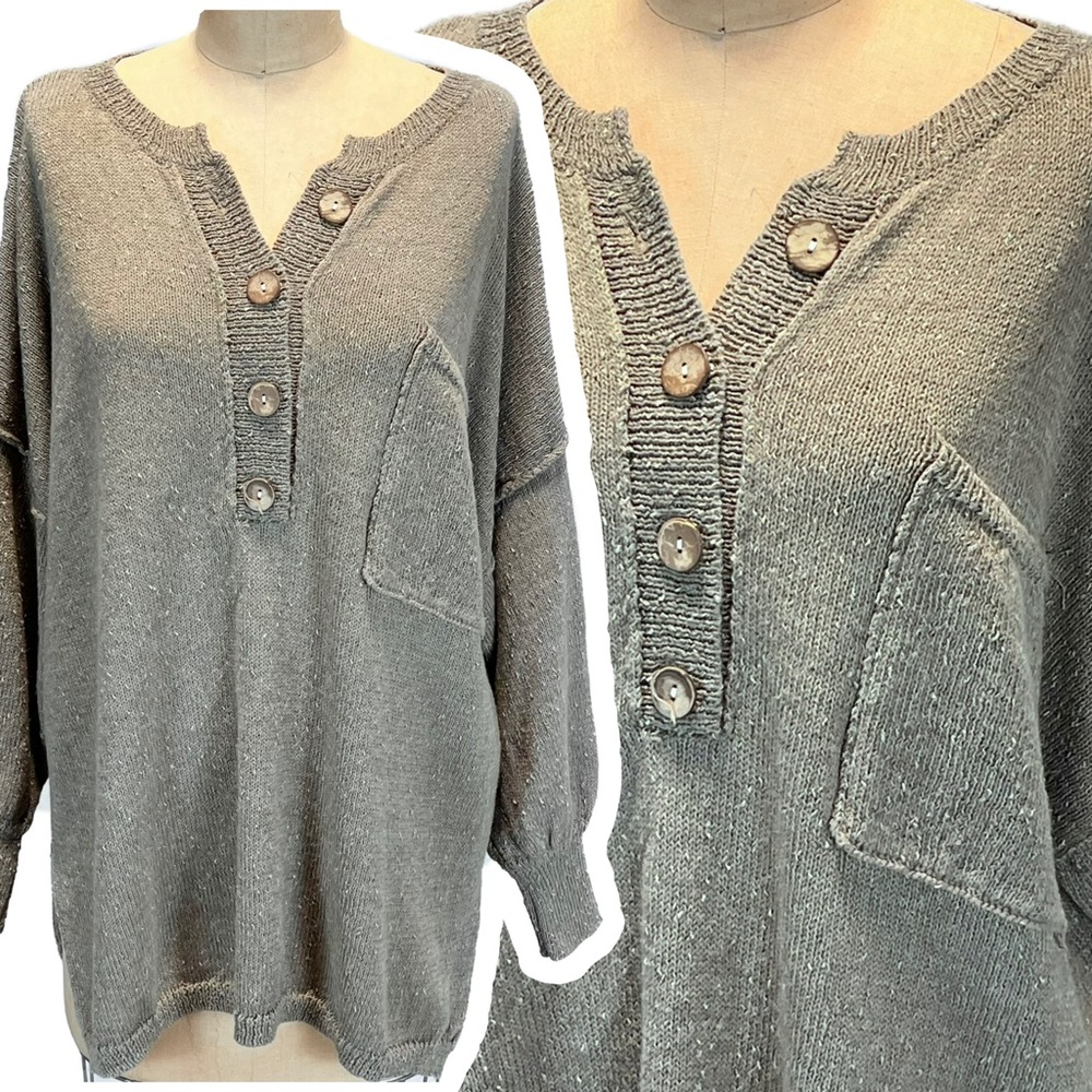 Gilded Intent earthy oversized slouchy knit sweater‎ textured pocket Lagenlook
